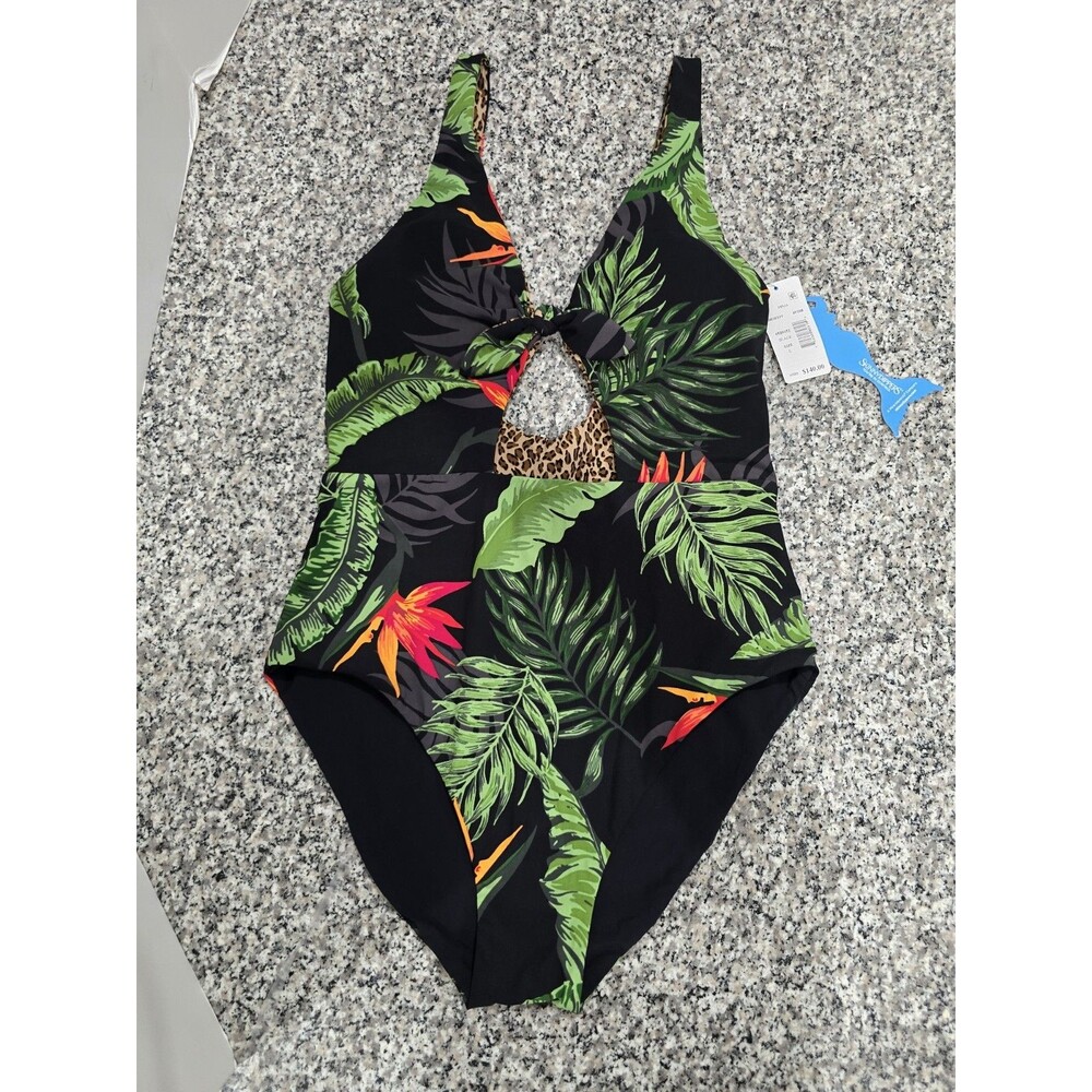 Skinny Dippers BLACK Fiji  Reversible Tie Front One Piece Swimsuit, US Small